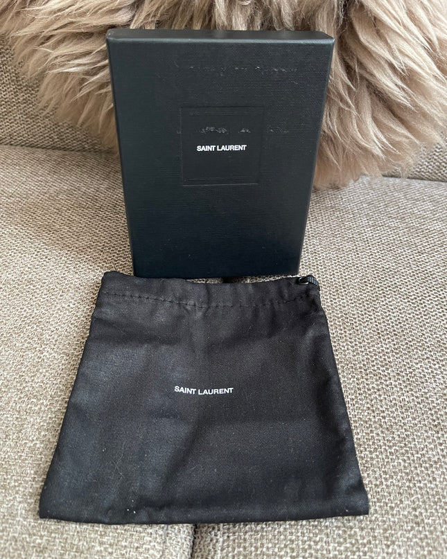 Preloved Authentic Saint Laurent Monogram Zipped Card Case — Burgundy