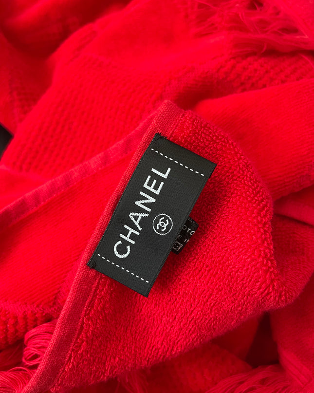 Preloved Authentic Chanel Red Terry Cloth Beach Bag and Towel Set