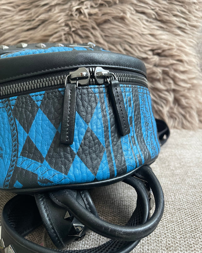 Preloved Authentic MCM Stark Backpack in Blue Black Visetos