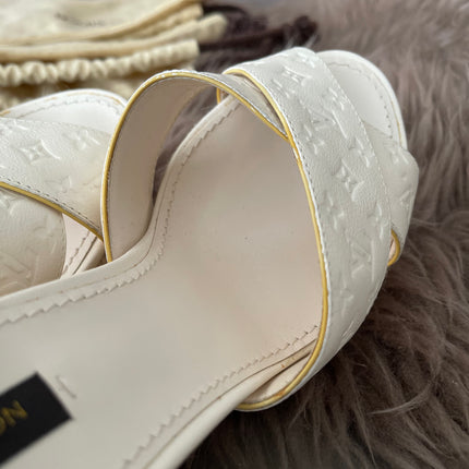 Preloved Authentic Louis Vuitton White Monogram Wedge Sandals in 36.5