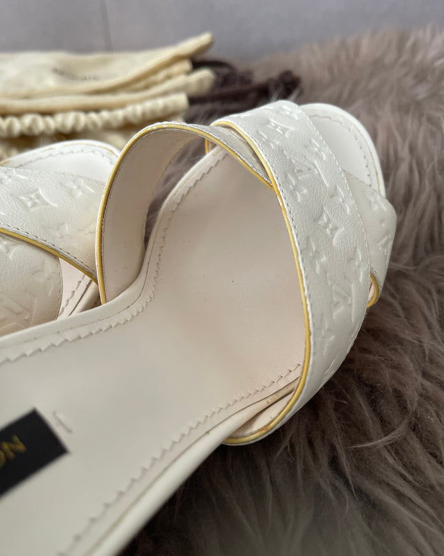 Preloved Authentic Louis Vuitton White Monogram Wedge Sandals in 36.5