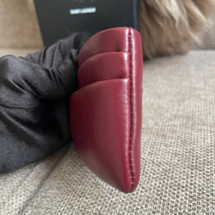 Preloved Authentic Saint Laurent Monogram Zipped Card Case — Burgundy