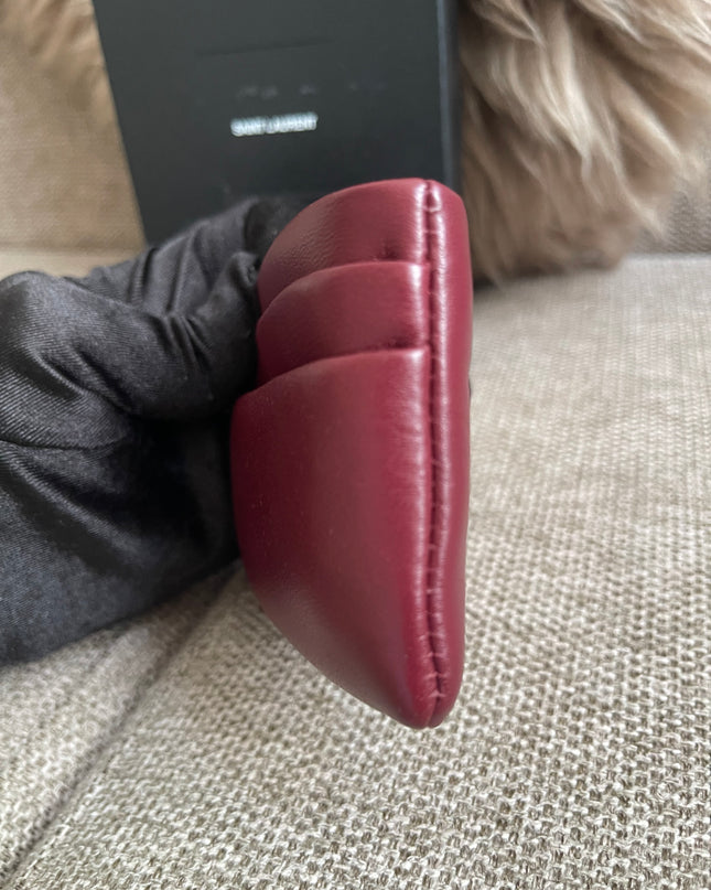 Preloved Authentic Saint Laurent Monogram Zipped Card Case — Burgundy