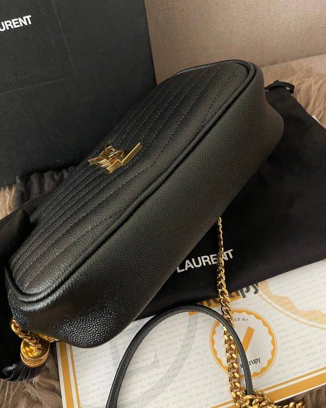 Preloved Authentic Saint Laurent Mini Lou Camera Bag in black quilted leather with gold-tone hardware
