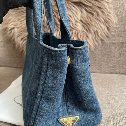 Preloved Authentic Prada Giardiniera Shopper Bag — Blue Denim