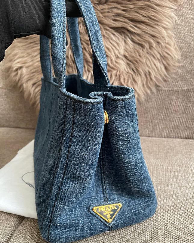 Preloved Authentic Prada Giardiniera Shopper Bag — Blue Denim