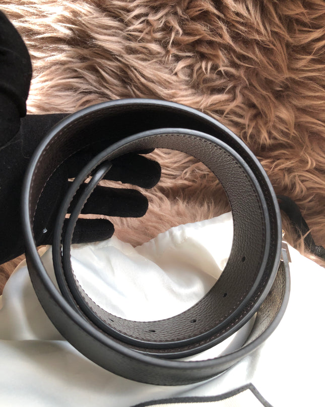 Preloved Gucci Black/Brown Leather Reversible GG Dollar Belt 90CM