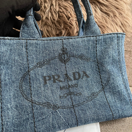 Preloved Authentic Prada Giardiniera Shopper Bag — Blue Denim
