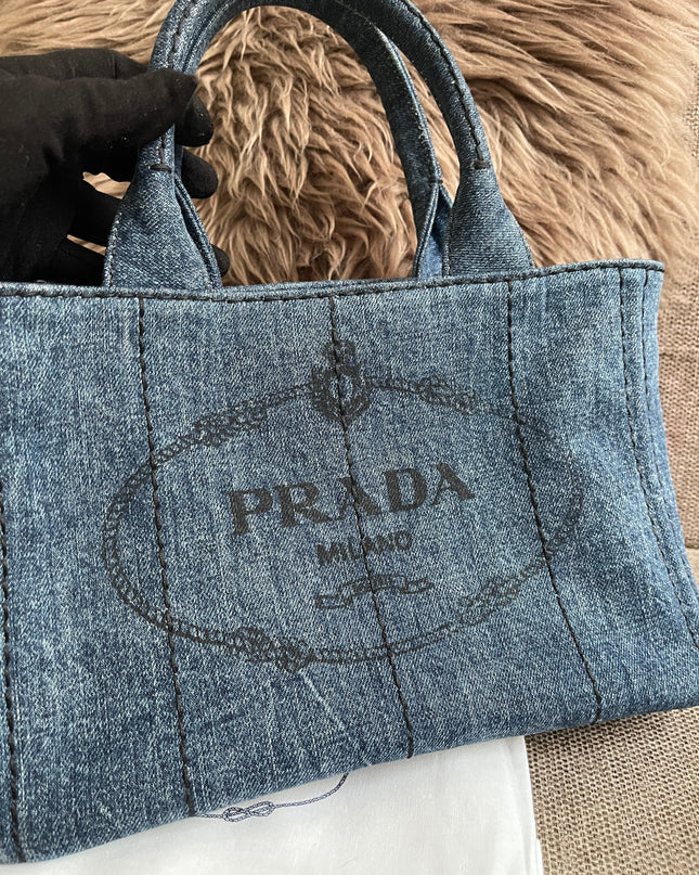 Preloved Authentic Prada Giardiniera Shopper Bag — Blue Denim