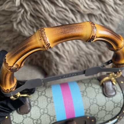Preloved Authentic Gucci GG Supreme Canvas Leather and Python Medium Bamboo 1947 Top Handle Bag