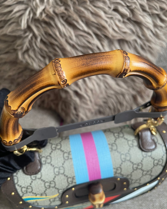 Preloved Authentic Gucci GG Supreme Canvas Leather and Python Medium Bamboo 1947 Top Handle Bag