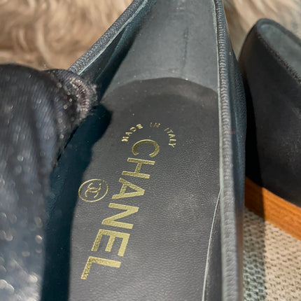 Preloved Authentic Chanel Ballet Flats — Black Lambskin & Patent Cap Toe (Size 35½)
