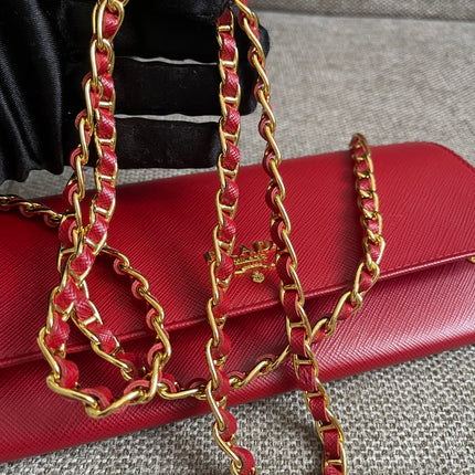 Preloved Authentic Prada Saffiano Metal Wallet on Chain in Fuoco Red
