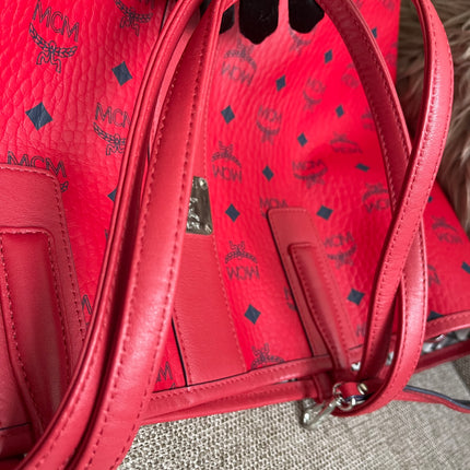 Preloved Authentic MCM Visetos Reversible Liz Shopper Tote – Ruby Red