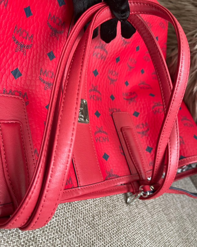Preloved Authentic MCM Visetos Reversible Liz Shopper Tote – Ruby Red