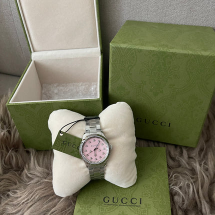 Preloved Authentic Gucci G-Timeless ladies watch pink dial with bee motifs