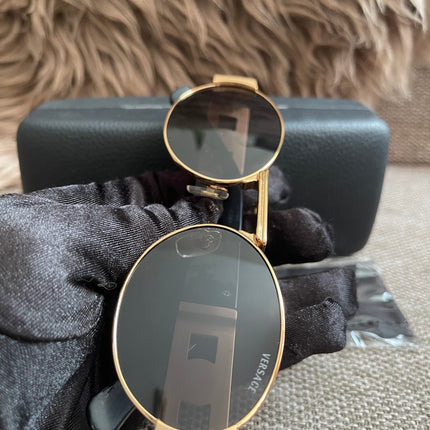 Preloved Authentic Versace Biggie Oval Sunglasses – Black & Gold Medusa, VE2176