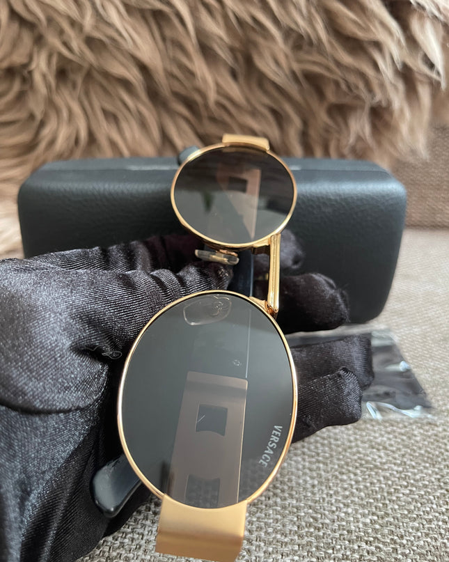 Preloved Authentic Versace Biggie Oval Sunglasses – Black & Gold Medusa, VE2176