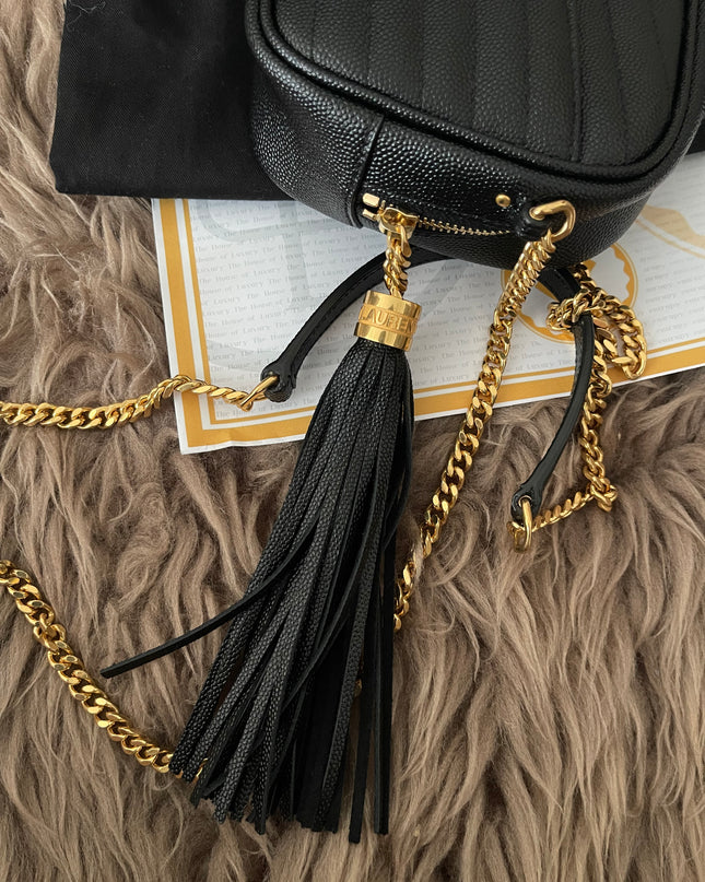 Preloved Authentic Saint Laurent Mini Lou Camera Bag in black quilted leather with gold-tone hardware