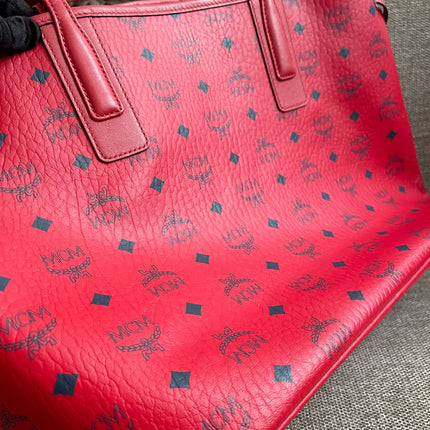 Preloved Authentic MCM Visetos Reversible Liz Shopper Tote – Ruby Red