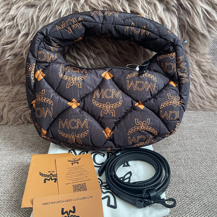 Preloved Authentic MCM Aren Hobo Bag Black Fabric