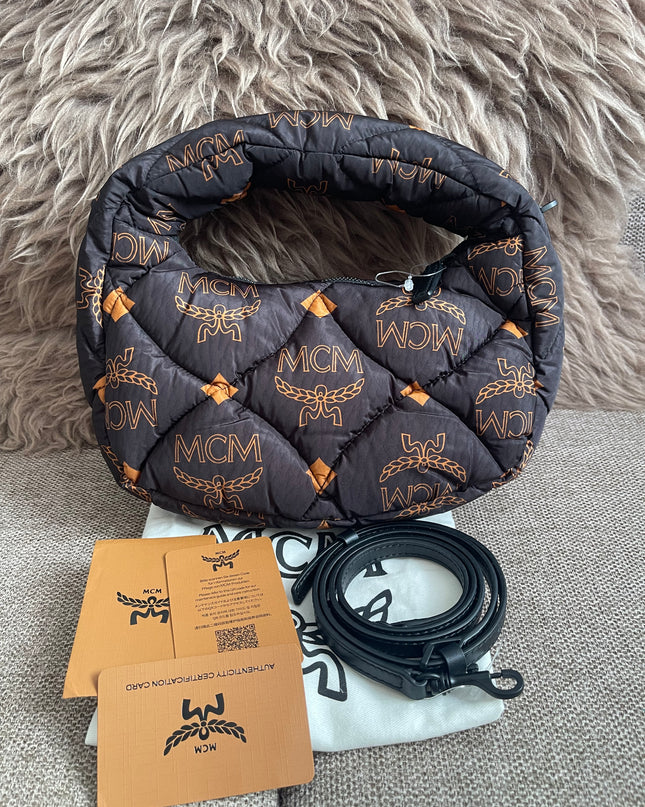 Preloved Authentic MCM Aren Hobo Bag Black Fabric