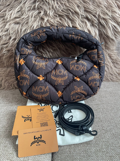 Preloved Authentic MCM Aren Hobo Bag Black Fabric