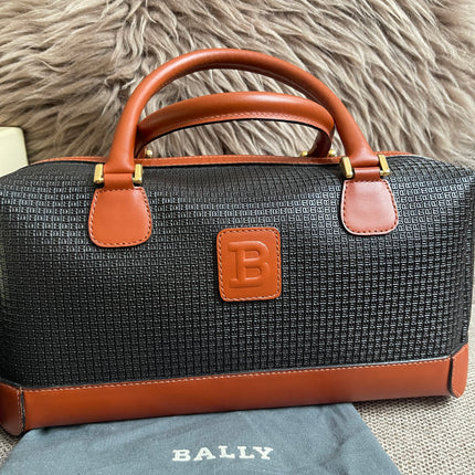 Preloved Authentic Bally Monogram Top Handle Tote Bag Black Cognac