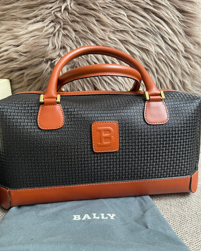 Preloved Authentic Bally Monogram Top Handle Tote Bag Black Cognac