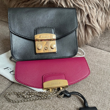 Preloved Authentic Furla Metropolis Mini Crossbody Bag Bicolor Black Fuchsia