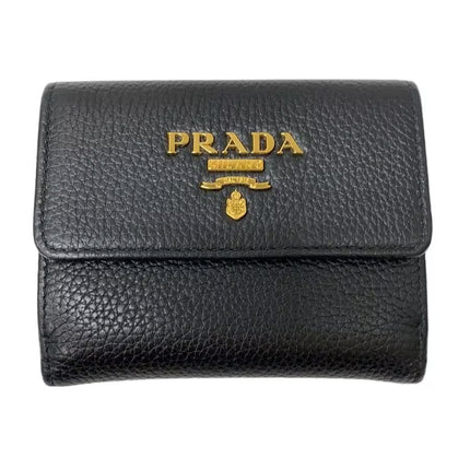 Preloved Authentic PRADA Coin Case/Card Case/PORTAF PICCOLO PATT/Grained Cowhide Leather/Black/1MH350