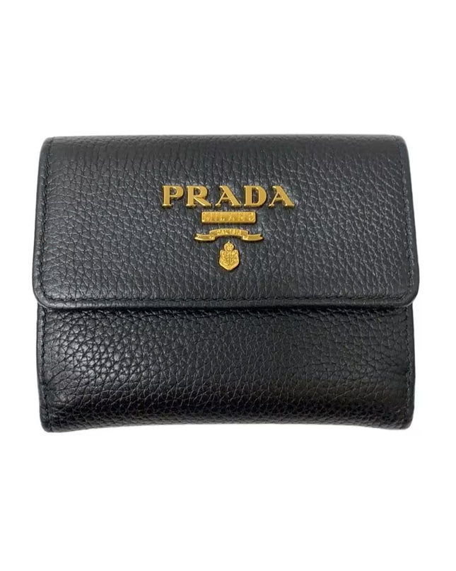 Preloved Authentic PRADA Coin Case/Card Case/PORTAF PICCOLO PATT/Grained Cowhide Leather/Black/1MH350