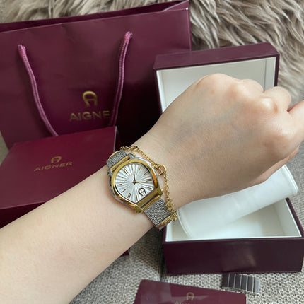 Preloved Authentic Aigner Pavia Ladies Watch - Two-Tone Stainless Steel, Mesh Bracelet