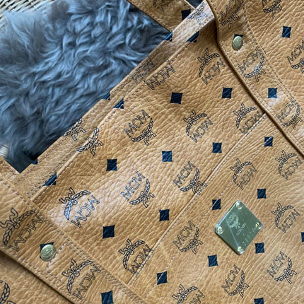 MCM Cognac Visetos Coated Canvas Medium Heritage Top Zip Shopper Tote