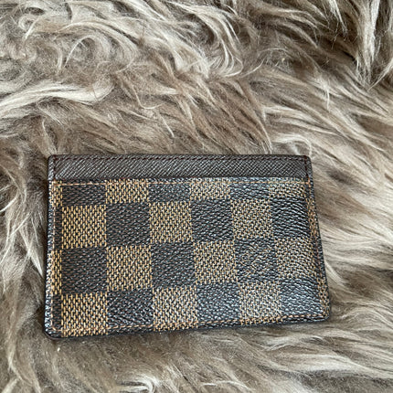 Pre-Owned Louis Vuitton Card Holder Damier Ebene Canvas