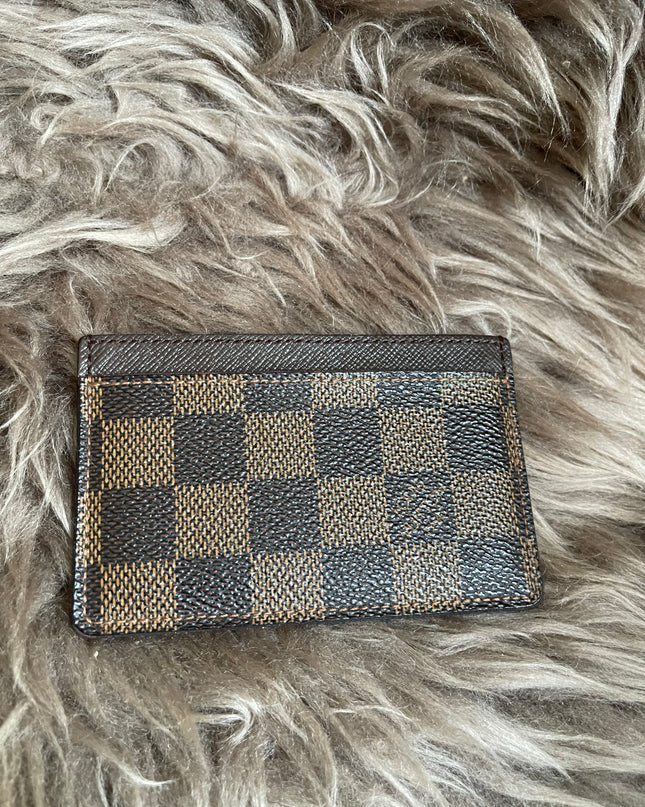 Pre-Owned Louis Vuitton Card Holder Damier Ebene Canvas