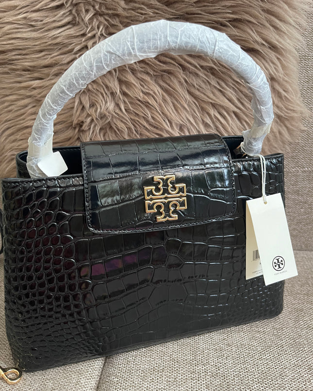 Preloved Authentic Tory Burch Britten Embossed Satchel in Black