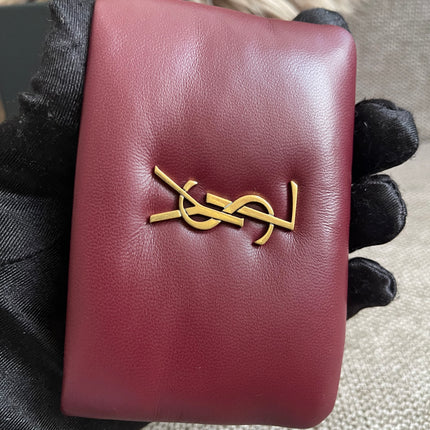 Preloved Authentic Saint Laurent Monogram Zipped Card Case — Burgundy