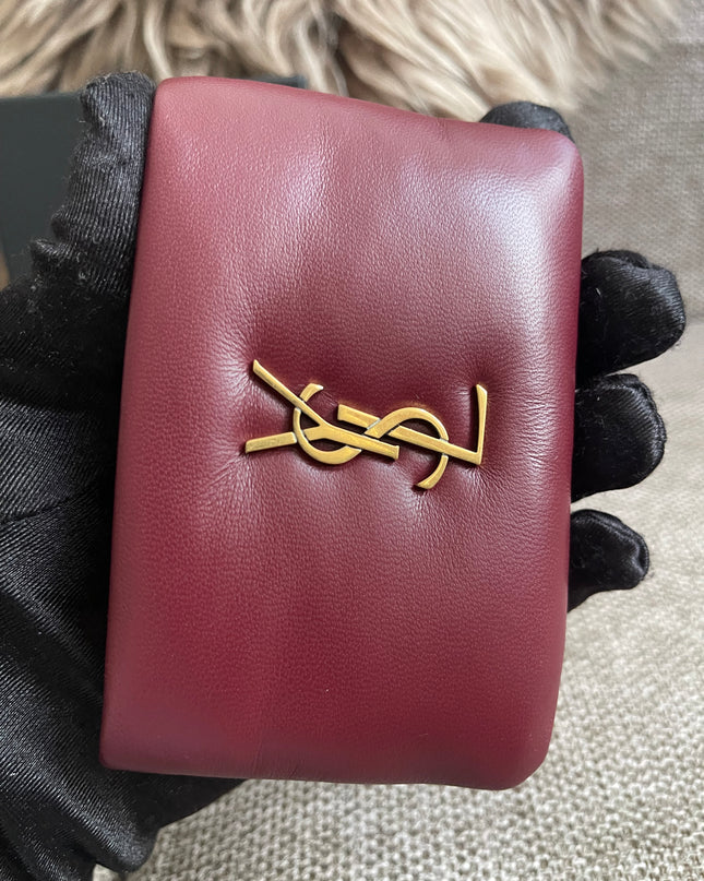 Preloved Authentic Saint Laurent Monogram Zipped Card Case — Burgundy