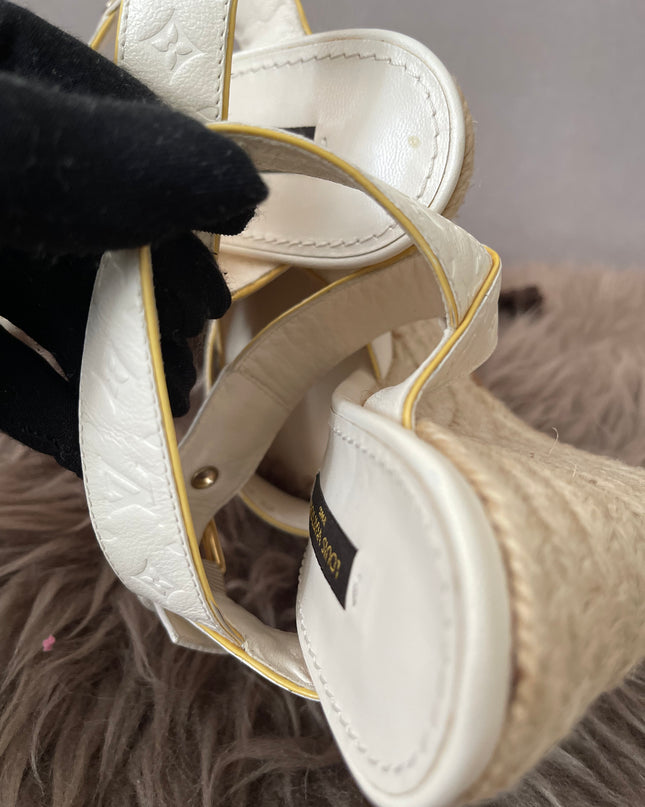 Preloved Authentic Louis Vuitton White Monogram Wedge Sandals in 36.5