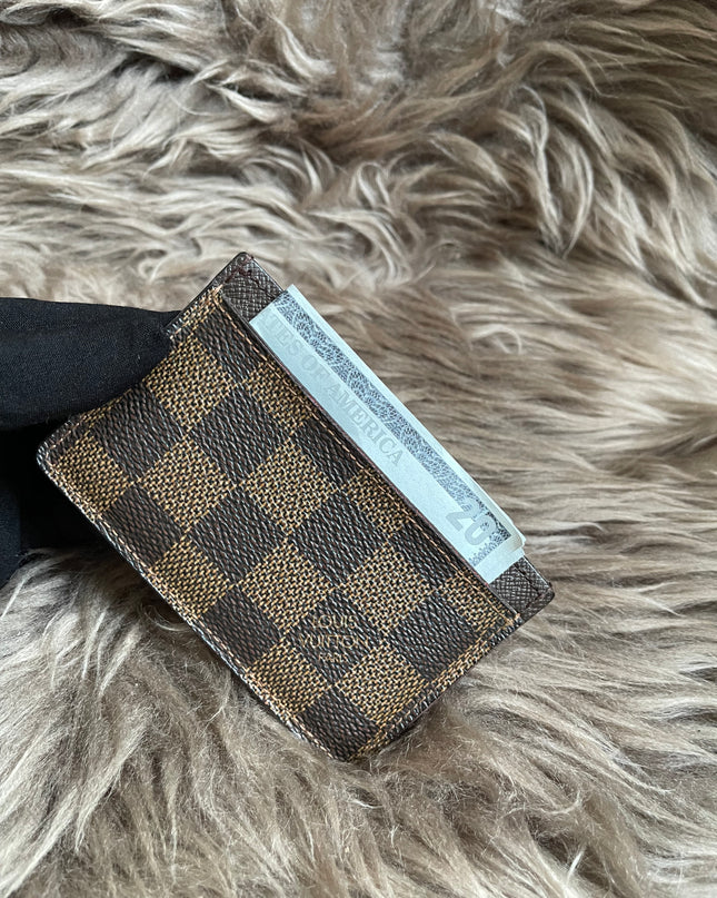 Pre-Owned Louis Vuitton Card Holder Damier Ebene Canvas