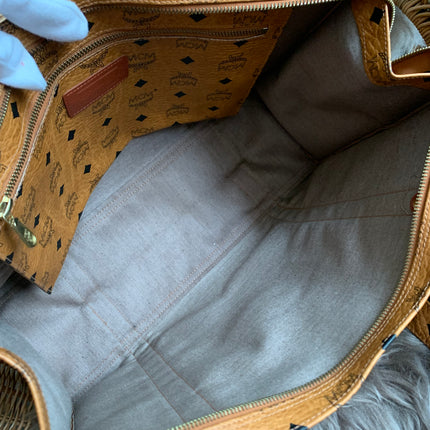 MCM Cognac Visetos Coated Canvas Medium Heritage Top Zip Shopper Tote
