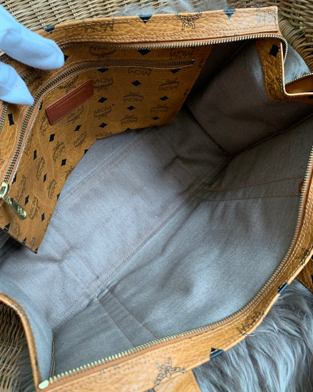 MCM Cognac Visetos Coated Canvas Medium Heritage Top Zip Shopper Tote