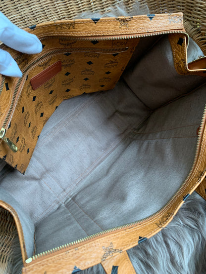 MCM Cognac Visetos Coated Canvas Medium Heritage Top Zip Shopper Tote