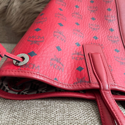 Preloved Authentic MCM Visetos Reversible Liz Shopper Tote – Ruby Red