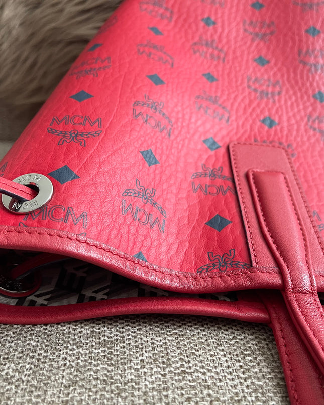 Preloved Authentic MCM Visetos Reversible Liz Shopper Tote – Ruby Red
