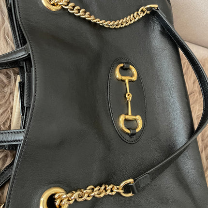 Preloved Authentic Rank A Gucci Horsebit 1955 tote bag in black leather