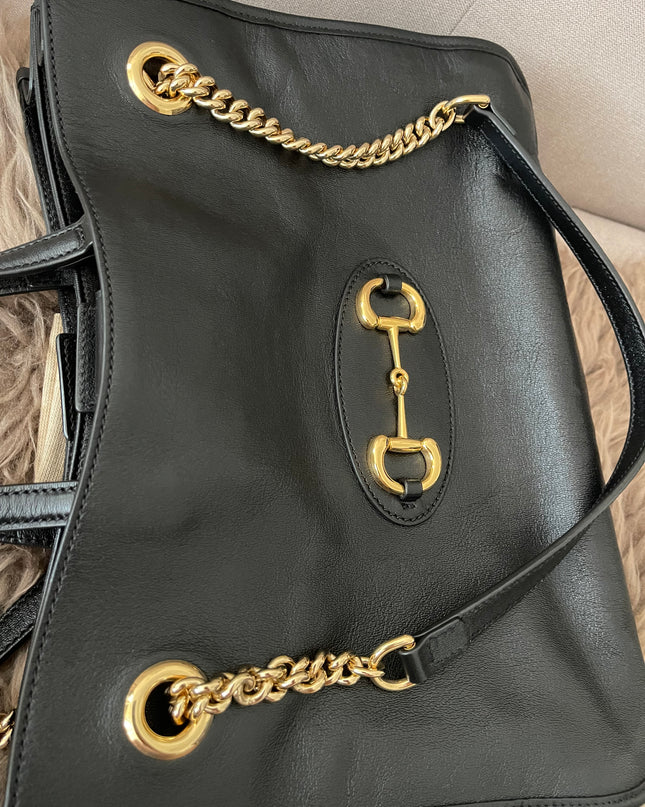 Preloved Authentic Rank A Gucci Horsebit 1955 tote bag in black leather
