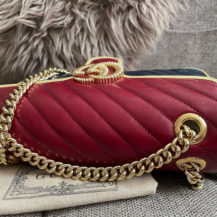 Preloved Authentic Gucci GG Marmont Small Shoulder Bag — Bicolor Red & Navy Matelassé