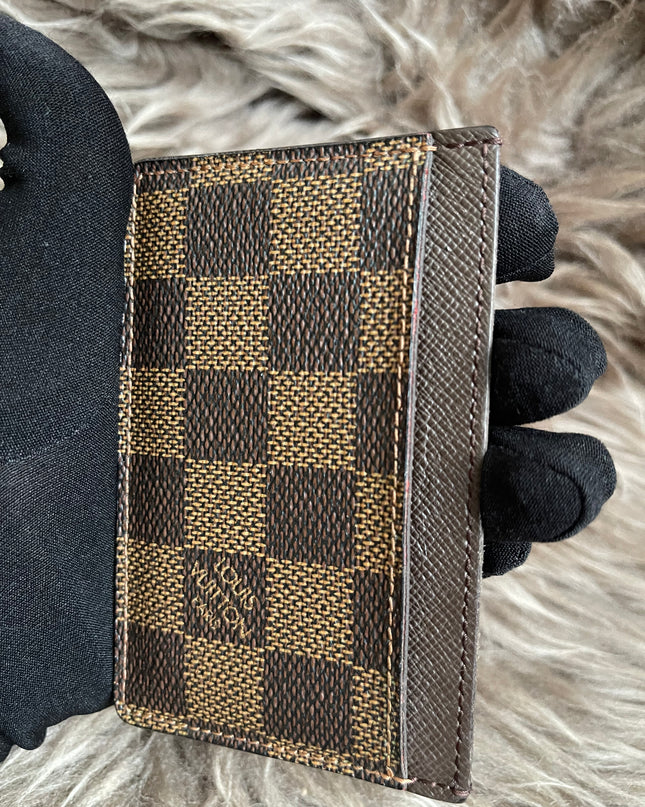 Pre-Owned Louis Vuitton Card Holder Damier Ebene Canvas